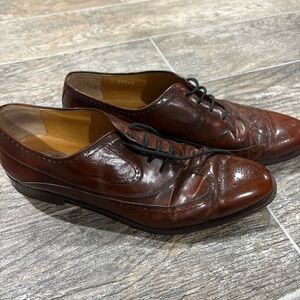 STEEPLE GATE Mens Leather Brown Wingtip Dress Shoes Sz 9.5 Preppy Academia Italy
